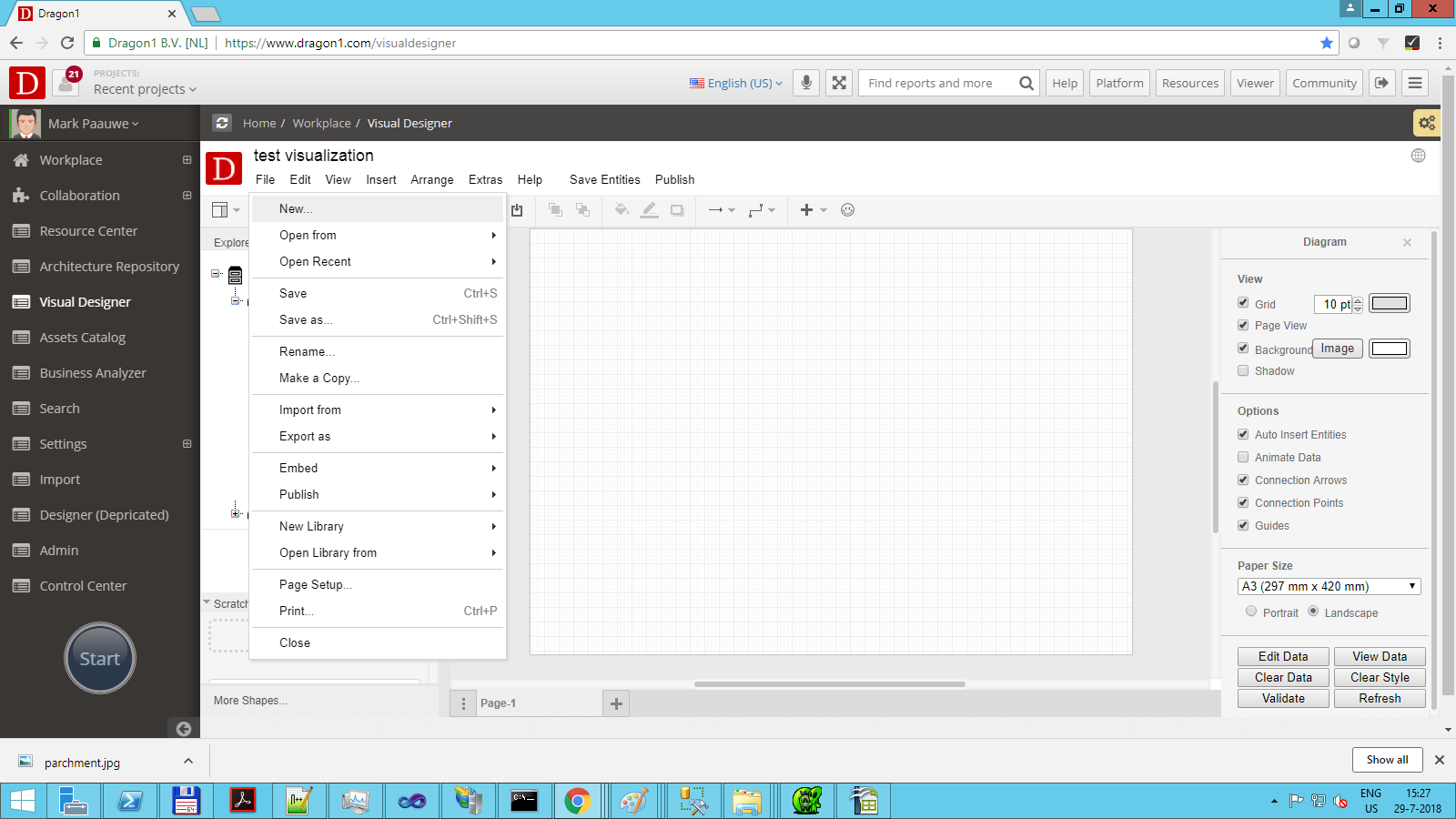 Choose a template via File --> New choose template via file