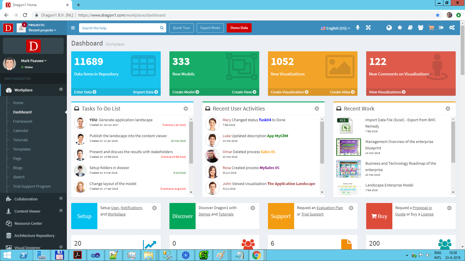 dragon1 software digital workplace dashboard