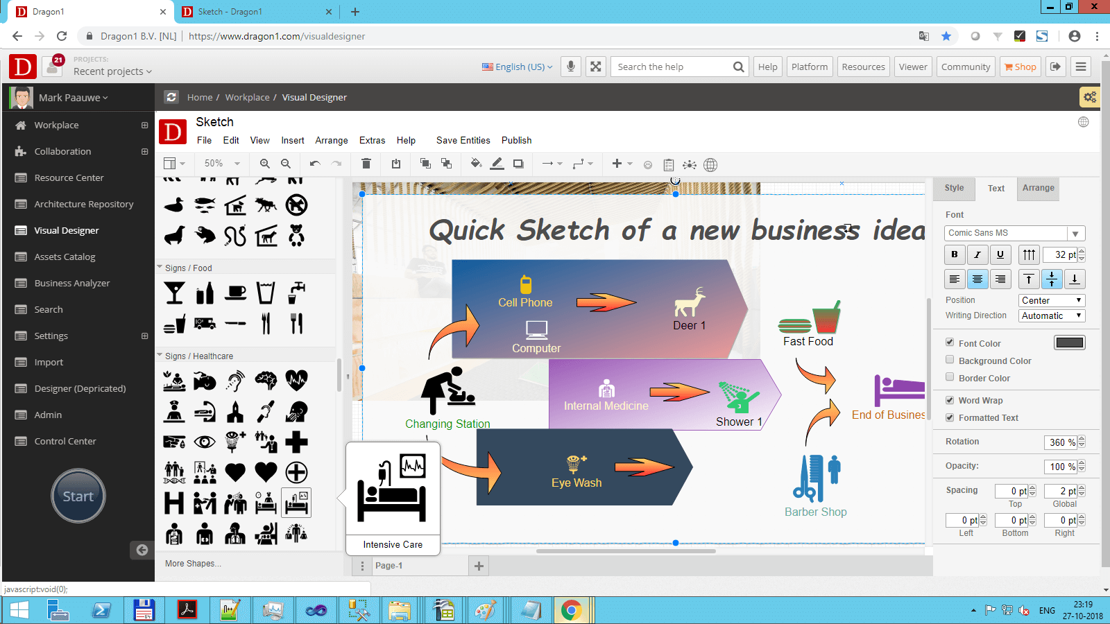 sketch business idea in visual designer