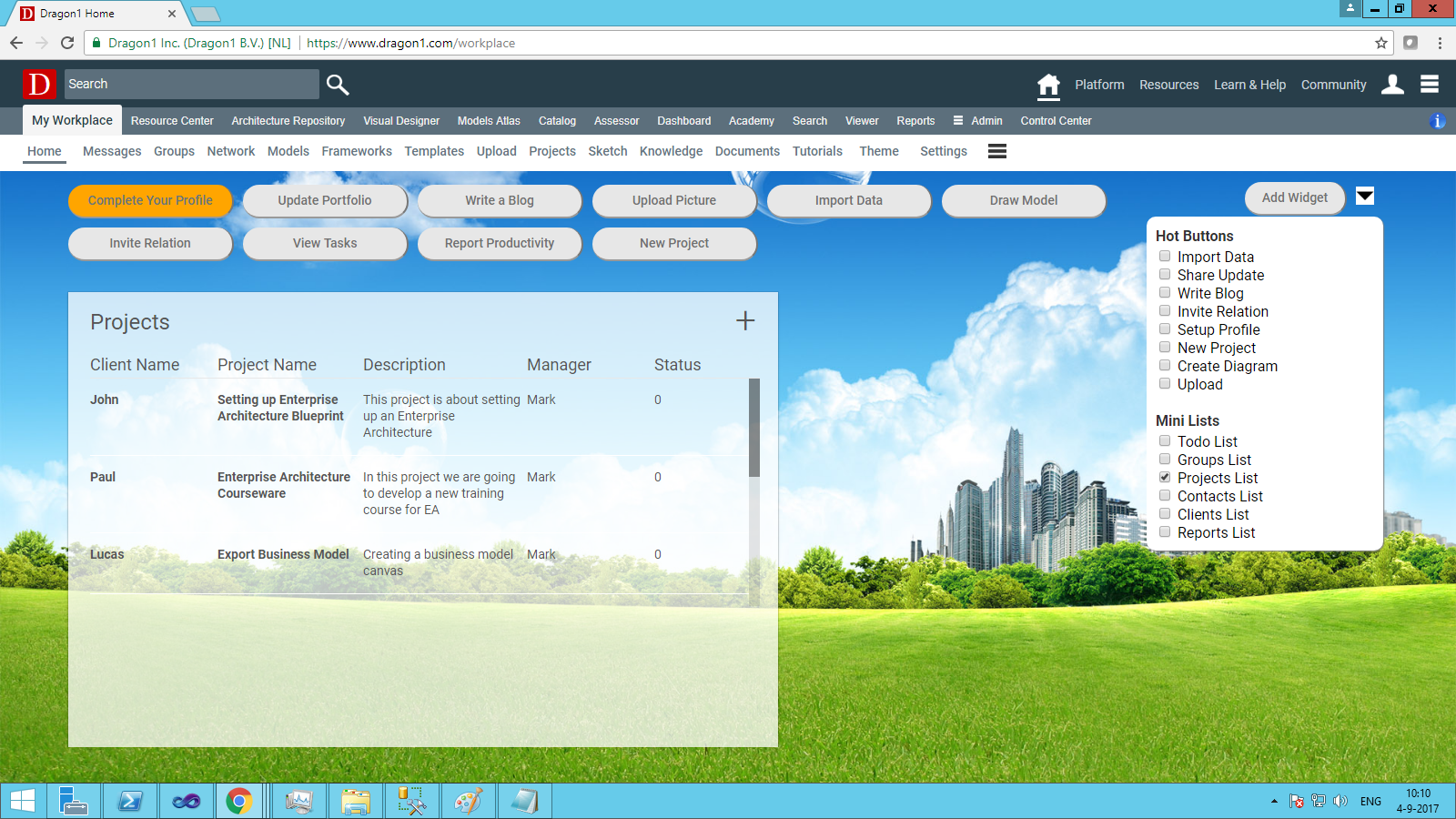 Screenshot Projects Widget Screenshot Projects Widget