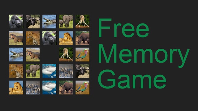 Free Memory Game showing Interactivity features 